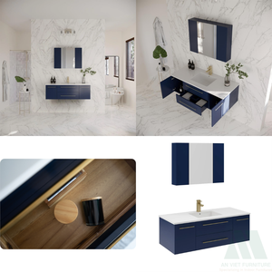 Meuble-lavabo mural moderne en bois avec vasque intégrée et tiroirs, prêt à assembler, couleur et bois personnalisables, fabriqué au Vietnam - Product Image 2