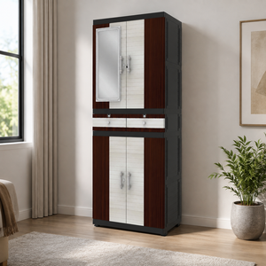 Naiba Drawer Fit Plastic Wardrobe Cabinet Dark Brown with Drawer, Shelves & <b>Mirror</b> for Clothing Storage Bedroom Furniture - Product Image 1