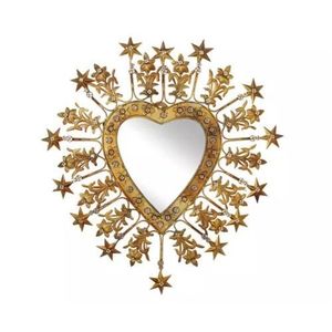 Miroir mural personnalisé de designer, exquis, en forme de cœur sacré, orné de strass, cadre métallique en étoile, décoration bohème pour la maison - Product Image 1