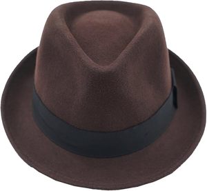 Brown Wool Fedora Hat with Black Ribbon Band Unisex Classic Style Wide Brim Formal Casual Wear Four Seasons Adult Size 56-58CM - Product Image 3