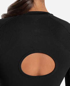 Nouveauté 2026 – Haut court noir à manches longues pour femme ABINZ ENTERPRISES – Couleur unie, sans coutures, respirant, en polyester/nylon – Vente en gros - Product Image 5