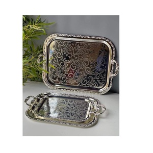 ถาดสแตนเลส ถาดเสิร์ฟโลหะ ถาดอาหารทรงกลม ถาดสแตนเลสแบบแบนตื้น - Product Image 1