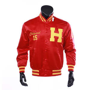 Blouson bomber décontracté pour homme en satin d'hiver, avec boutons décoratifs en polyester, logo brodé devant et derrière, style universitaire. - Product Image 1