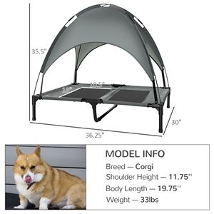 Lettino per Cani da Esterno Grande 36 Pollici con Tettuccio Parasole Anti-UV, Letto Rialzato Grigio per Animali Domestici da Campeggio, Tettuccio Rimovibile per il Riposo del Cane - Product Image 3
