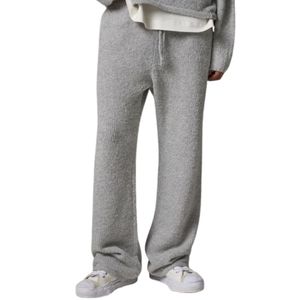 Pantalon en tricot bouclé gris chiné décontracté à taille élastique, texture douce, coupe décontractée, bas de pyjama confortable, unisexe - Product Image 5