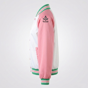 HMR Alpha Kapa Varsity Jacket Polyester Satin Body Leather Sleeves Custom Embroidery Nonwoven <b>Applique</b> Quilted Lightweight - Product Image 2