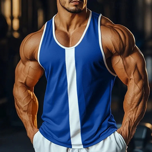 MILIENZ SPORTS APPAREL Débardeur Homme Color Block Col Montant Respirant Tricoté 100% Coton Imprimé Léopard Formel Bleu Blanc - Product Image 5