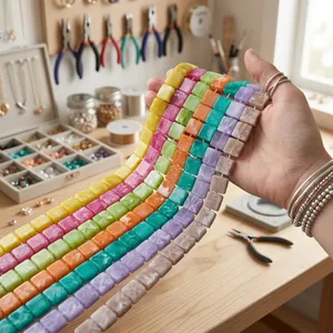 Cuentas de Resina Cuadradas de Color Caramelo Personalizadas |   Cubo Plano Marmoleado de 8mm 10mm |   Cuentas para la Cintura Marca FE, Suministros de Joyería DIY, Servicio de Muestras - Product Image 2