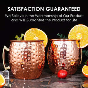 Ensemble de tasses à Moscow Mule martelées en cuivre, vente en gros, mugs à bière en acier inoxydable et cuivre, tasses à café en cuivre - Product Image 3