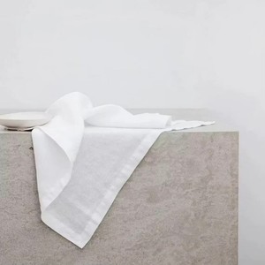 Serviette de table carrée en lin faite à la main, teinte unie blanche, pour la décoration de table, usage domestique, lavable en machine, 1 pièce, style simple - Product Image 3