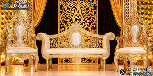 Conjunto de Sofás de Boda Estilo Palacio Clásico para Salones de Banquetes, Sofá de Boda Tallado a Mano, Muebles de Lujo para Escenario de Boda en Dorado - Product Image 3