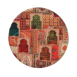 Customised Durable & Eco-Friendly Home Decor Low Round Knitted Ottoman 4 Wooden Legs <b>Stool</b> - Product Image 3