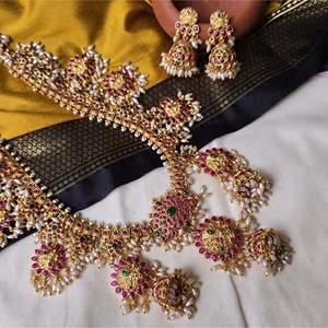 Guttapusalu Jhumki Haram Traditional Fashion Jewelry Set Alloy with Gold Plating Oxidized Polish - Product Image 3