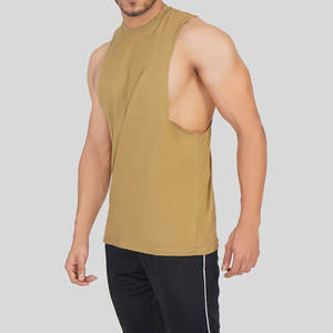 Men's <b>Khaki</b> Sleeveless Tank <b>Top</b> Crew Neck Casual Knitted Solid Color Style - Product Image 5