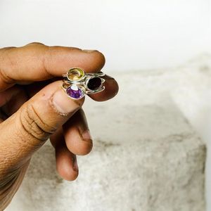 Natural Multi Gemstone <b>Ring</b> 925 Sterling <b>Silver</b> Handmade Amethyst Citrine <b>Garnet</b> Three Stone <b>Ring</b> for Women Wholesale Jewelry - Product Image 2