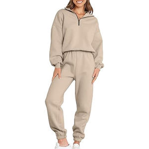 Unisex Solid Color Fleece Quarter Zip Sweatshirt And Jogger Pants Set Casual Oversized Tracksuit Autumn Wear - Product Image 1
