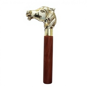 ไม้เท้าทำมือจากไม้พะยูง ด้ามจับหัวม้าทองเหลืองแท้ ขนาด 36 นิ้ว ไม้เท้าอเนกประสงค์สไตล์วินเทจสำหรับผู้ชาย - Product Image 1