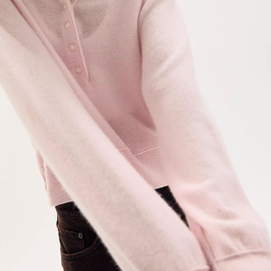 Custom 2026 Women's Pink Henley Pullover Sweater Full Sleeve Batwing Button Up Collar Casual Knitted Top Thin Acrylic Material - Product Image 3
