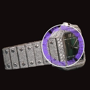 Montre-bracelet Hip Hop haut de gamme en or blanc et argent sterling avec cadran à chiffres romains et diamants Moissanite de couleur verte, cadeau élégant pour homme - Product Image 5