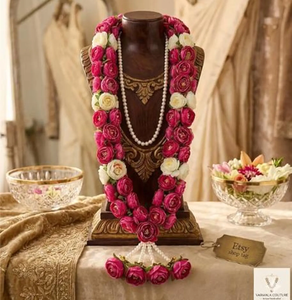 Pink Ivory <b>Rose</b> Artificial Flower Varmala Handmade Bridal Jaimala Wedding <b>Garland</b> Mala for Traditional Indian Wedding Ceremony - Product Image 3