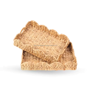 Best Selling High Quality Durable Handwoven Water Hyacinth Storage Tray Eco-friendly Wicker Serving Tray Single Bathroom - Product Image 3