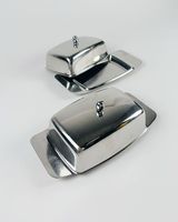 Beurrier ovale en argent avec couvercle, design classique poli, pour la cuisine, la table à manger, la présentation et la décoration