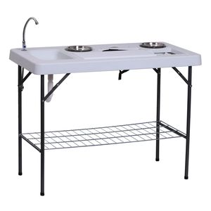Tavolo da Campeggio con Lavello e Rubinetto, Lavabo Quadrato in Acciaio Inox per Pulizia Pesce, Camera da Letto, Cucina, Esterno, Pieghevole, Pannello Elegante - Product Image 1
