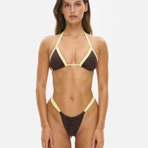 Elegant Strap Women's High Waist <b>Bikini</b> <b>Set</b>-Solid Color Two-Piece Plunge Neck Bra Mesh Anti-UV Thong Adjustable Women <b>Bikini</b> <b>Set</b> - Product Image 1