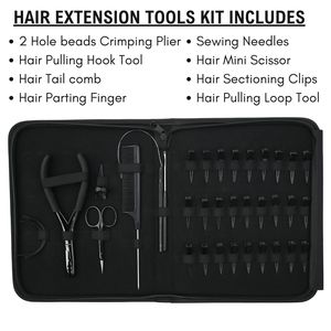Professional Hair Extension Tools Kit 2 Hole Crimping Plier Hook Loop Tool Tail Comb Needle Mini Scissor Clips Parting Finger - Product Image 2