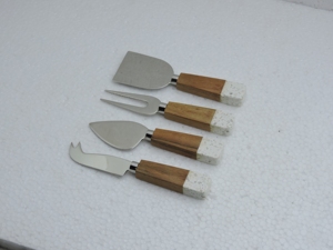 4 Piece Sustainable Eco-Friendly Cheese Utensil <b>Set</b> Stainless Steel Blades Wood Resin Handles Hand Wash Only Food Safe Serving - Product Image 5