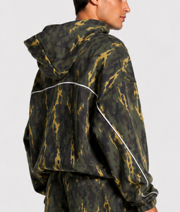 Sweat-shirt à capuche oversize pour homme, imprimé camouflage, avec détails contrastants, style streetwear, coupe ample, en molleton de coton premium, décontracté, OEM - Product Image 2