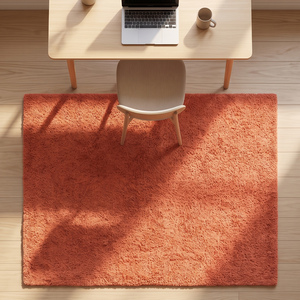 Tapis en laine terracotta uni tufté à la main, moelleux, antidérapant, à poils moyens, pour chambre, salon, entrée, maison moderne - Product Image 5