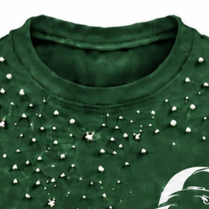 Camiseta Verde Bosque Unisex con Perlas, Cuello Redondo, Manga Corta, Adornada con Perlas, Personalizada, Informal, a la Moda, Estilo Urbano - Product Image 3