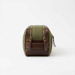 Classic Canvas Leather Toiletry Bag Rectangle Shape Brass Zipper Durable Travel Storage Bathroom Use 1-3L Capacity - Product Image 2