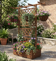 Grand treillis de jardin en bois artisanal pour l'extérieur avec bac à plantes et structure d'escalade pour fleurs et végétaux grimpants, fabriqué au Vietnam
