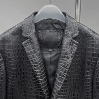 Veste en cuir noir pour homme, motif crocodile embossé, simple boutonnage, col rabattu, style décontracté chic, pour l'automne