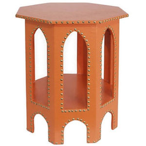 Table d'appoint octogonale de luxe en bois massif, incrustation d'os noir et blanc, motif floral marocain, pour salon - Product Image 2