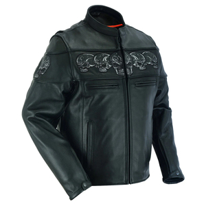 Veste en cuir véritable noir personnalisée avec logo, veste en cuir de vache brodée noire de qualité supérieure pour hommes - Product Image 3