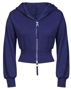 Womens Navy Blue <b>Cropped</b> <b>Zip</b> <b>Up</b> Hoodie Slim Fit Long Sleeve Casual Streetwear Cotton Fleece Sweatshirt Custom Logo ODM Factory - Product Image 1