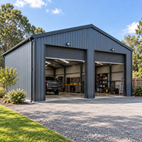 Garage préfabriqué en acier, atelier métallique avec portes à enroulement doubles pour le stockage de voitures et la réparation automobile à domicile