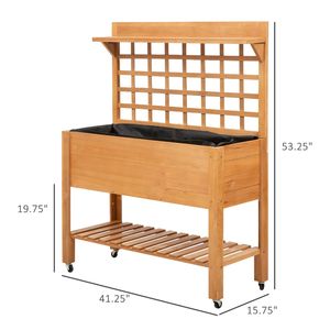 Fioriera Classica in Legno Marrone con Ripiano e Ruote, Letto Rialzato da Giardino per Decorazione di Casa, Giardino e Balcone, per Verdure e Fiori - Product Image 3