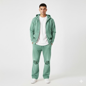 Custom Acid Wash Sweatsuit Jogging Track Suit <b>Set</b> Street wear Puff Print <b>Spray</b> Wash Flare Sweatpants and Full Zip up Hoodie <b>Set</b> - Product Image 3