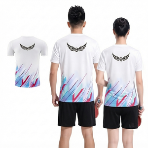 Maillot de tennis de table unisexe à col en V, imprimé géométrique blanc, sublimation, anti-transpiration, manches courtes, vêtements de sport pour adultes - Product Image 2
