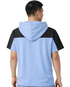 T-shirt à capuche personnalisé pour homme, manches courtes, décontracté, en coton doux, pour l'été, bleu ciel, noir, style streetwear - Product Image 2