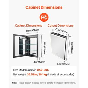 Specchio LED da Incasso a Parete 20 X 28 con 3 Colori Dimmerabili, Armadietto Illuminato per Bagno - Product Image 2