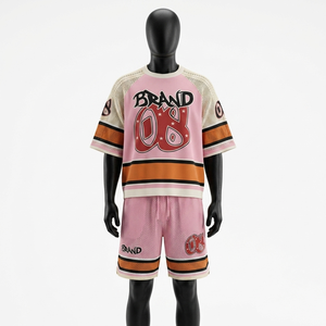 Premium 160 GSM breathable polyester mesh <b>tshirt</b> and shorts pink <b>white</b> side panel set with sublimation custom logo for men's set - Product Image 5