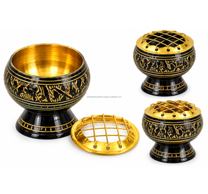 ชุดเตาเผากำยานทองเหลืองโบราณสีดำ 3 ชิ้น ขนาดเล็ก กลาง ใหญ่ ใช้ได้ทุกฤดู - Product Image 6