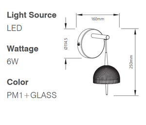 Modern Metal <b>Wall</b> Lamp with Glass Shade, LED 6W Indoor <b>Wall</b> <b>Sconce</b> for Bedroom, Living Room & Hotel - Product Image 2