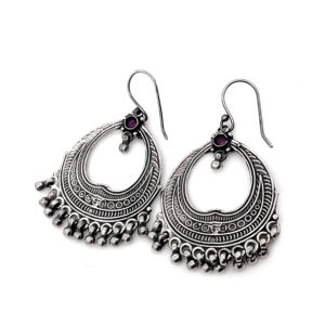 <b>Silver</b> Mountain Vintage Oxidized <b>Sterling</b> <b>Silver</b> Garnet Tribal <b>Hoop</b> Dangle <b>Earrings</b> Women Handmade Ethnic Boho Engagement - Product Image 1