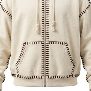 Sweat à capuche d'hiver blanc épais avec surpiqûres marron foncé, 100 % polyester, impression numérique et broderie - Product Image 4